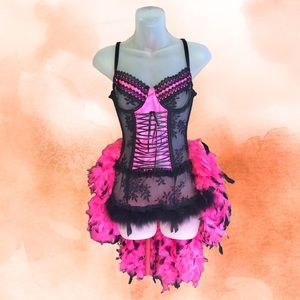 OOAK Handmade Burlesque Showgirl Bustier w/ Feather Bustle & Train Sz 34B